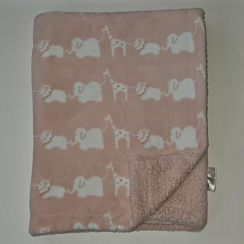 Lullaby Kids Pink White Fleece Baby Blanket Lion Elephant Giraffe Circus Parade